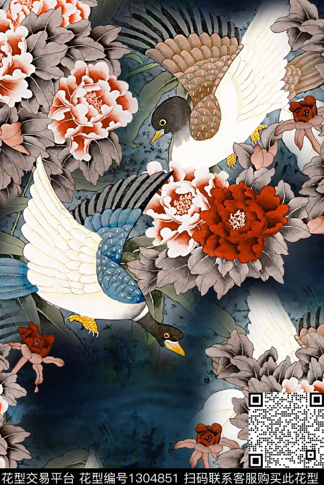 花鸟香云纱中老年数码印花华亿平台下载（图片编号: 1304851） - 瓦栏（Walan）