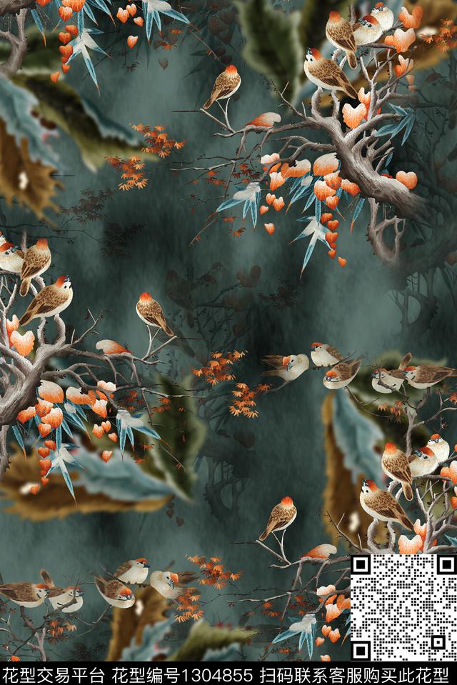 花鸟香云纱中老年数码印花华亿平台下载（图片编号: 1304855） - 瓦栏（Walan）