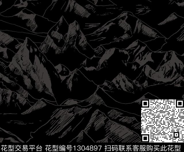 山抽象手绘传统印花华亿平台下载（图片编号: 1304897） - 瓦栏（Walan）