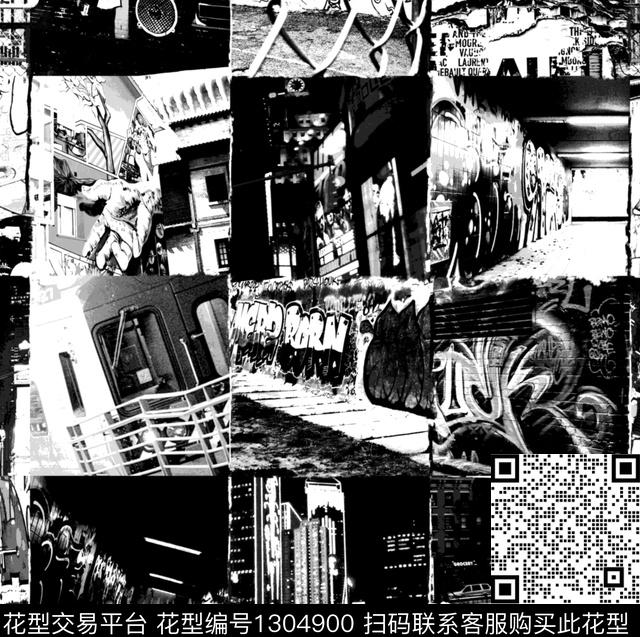 涂鸦手绘混合拼接数码印花华亿平台下载（图片编号: 1304900） - 瓦栏（Walan）