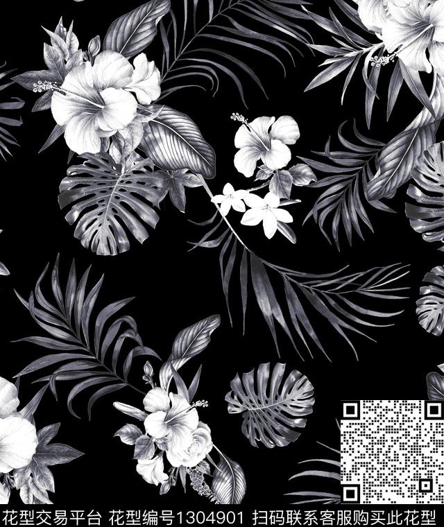 绿植树叶花卉棕榈树数码印花华亿平台下载（图片编号: 1304901） - 瓦栏（Walan）