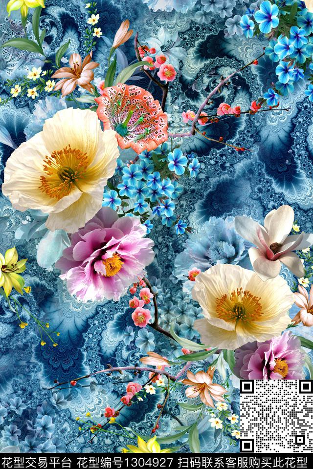 花卉大牌风印花数码印花华亿平台下载（图片编号: 1304927） - 瓦栏（Walan）
