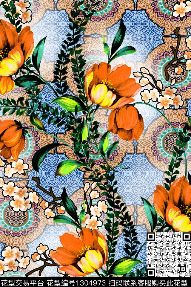 数码华亿平台梅花民族风数码印花华亿平台下载（图片编号: 1304973） - 瓦栏（Walan）