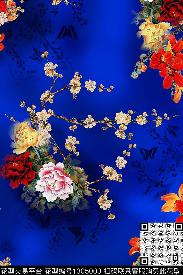 花卉旗袍桃花数码印花华亿平台下载（图片编号: 1305003） - 瓦栏（Walan）