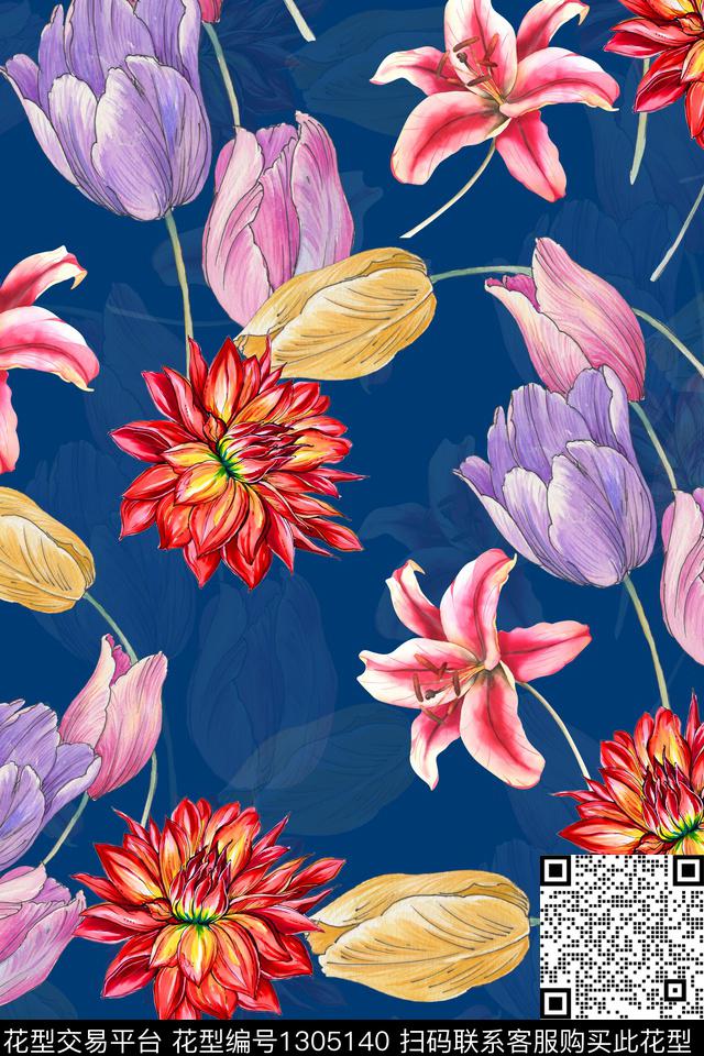 花卉大牌风数码印花华亿平台下载（图片编号: 1305140） - 瓦栏（Walan）