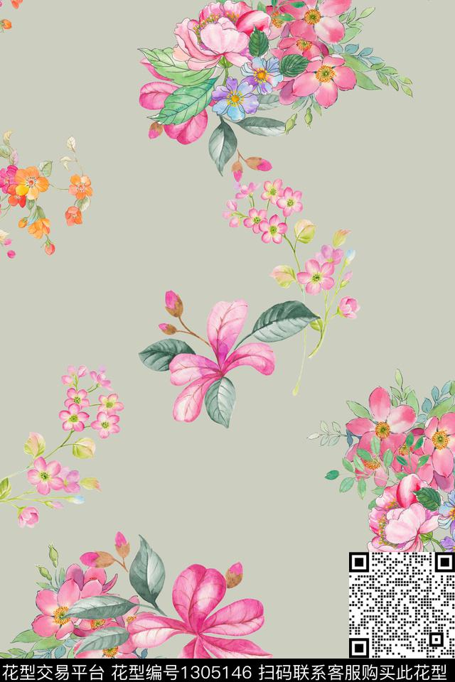 花卉大牌风数码印花华亿平台下载（图片编号: 1305146） - 瓦栏（Walan）