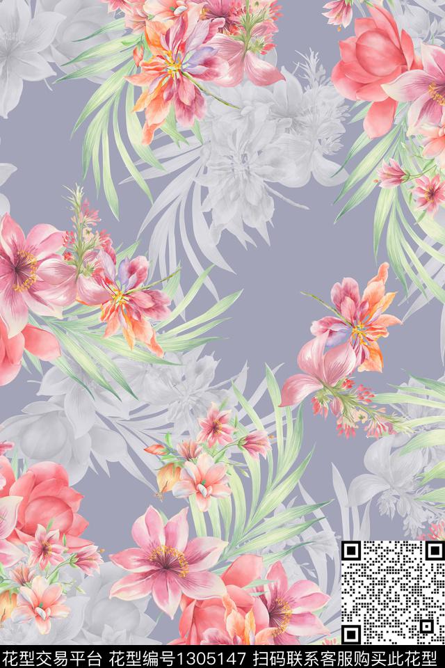 花卉大牌风数码印花华亿平台下载（图片编号: 1305147） - 瓦栏（Walan）