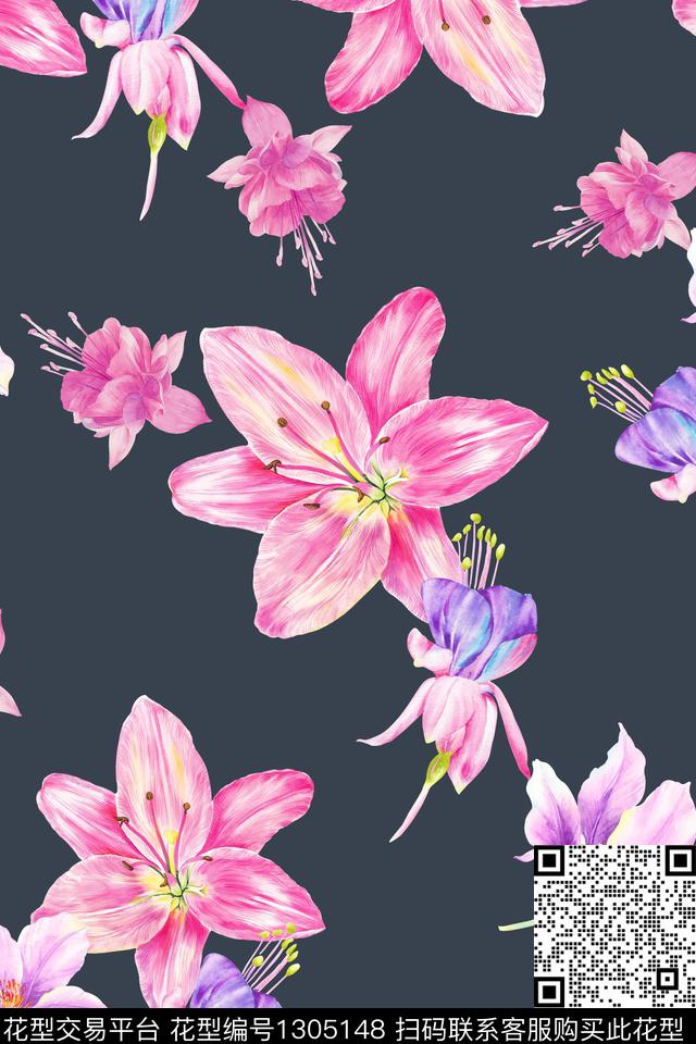 花卉大牌风数码印花华亿平台下载（图片编号: 1305148） - 瓦栏（Walan）