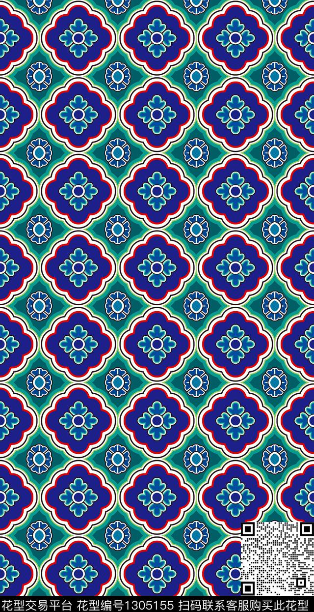 格子民族风抽象传统印花华亿平台下载（图片编号: 1305155） - 瓦栏（Walan）