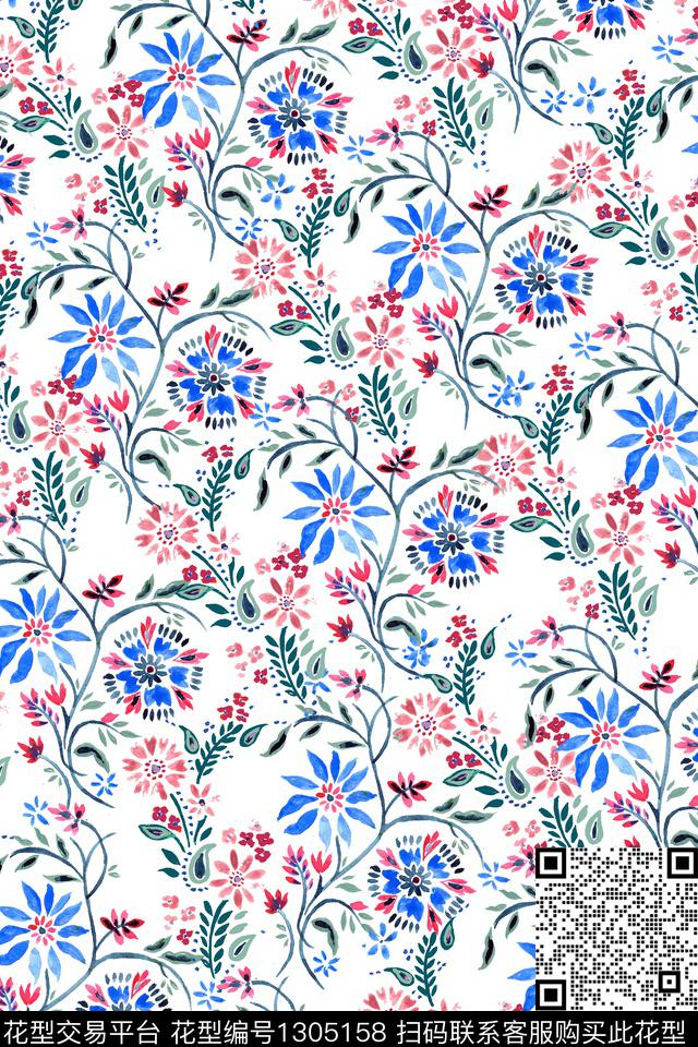 清爽民族风满版散花数码印花华亿平台下载（图片编号: 1305158） - 瓦栏（Walan）
