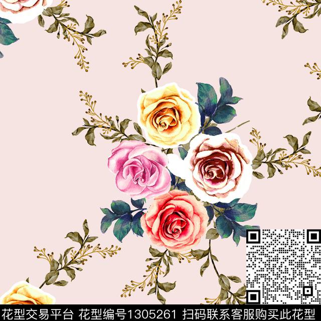 水彩花卉粉底数码印花华亿平台下载（图片编号: 1305261） - 瓦栏（Walan）