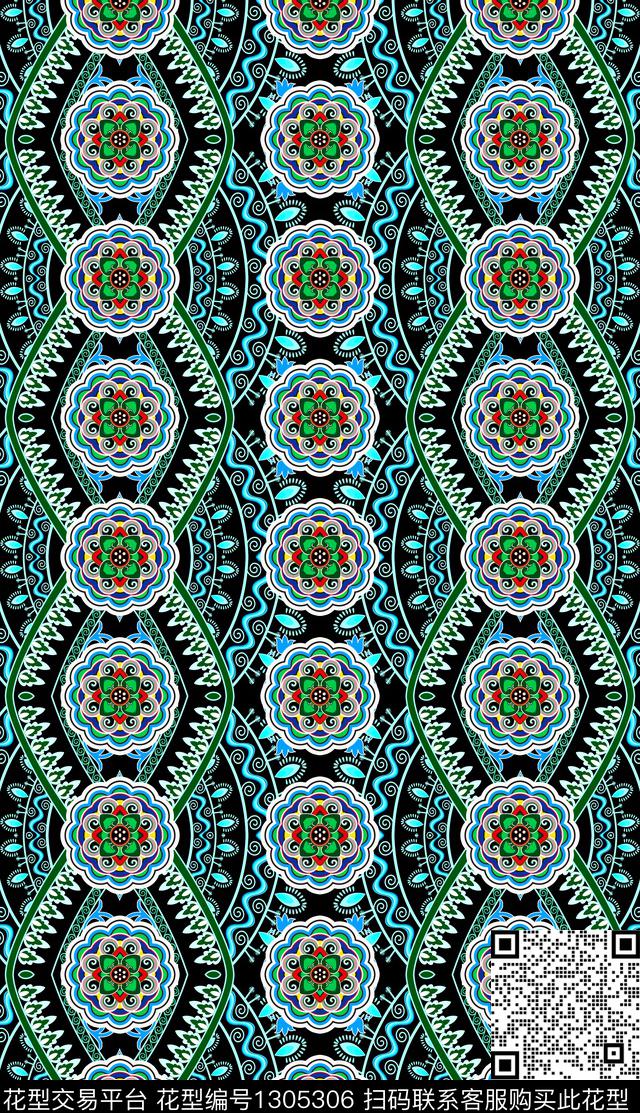 波西米亚佩斯利满版散花传统印花华亿平台下载（图片编号: 1305306） - 瓦栏（Walan）