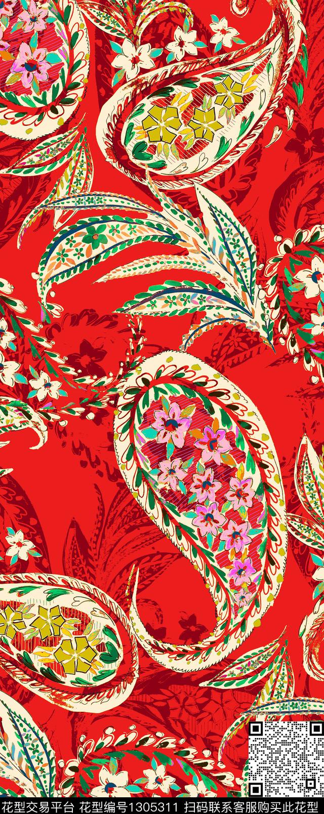 佩斯利大牌风抽象传统印花华亿平台下载（图片编号: 1305311） - 瓦栏（Walan）