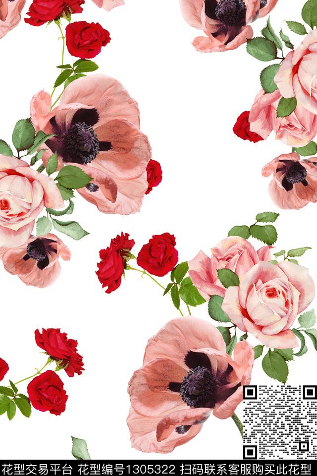 花卉大牌风水彩花卉数码印花华亿平台下载（图片编号: 1305322） - 瓦栏（Walan）
