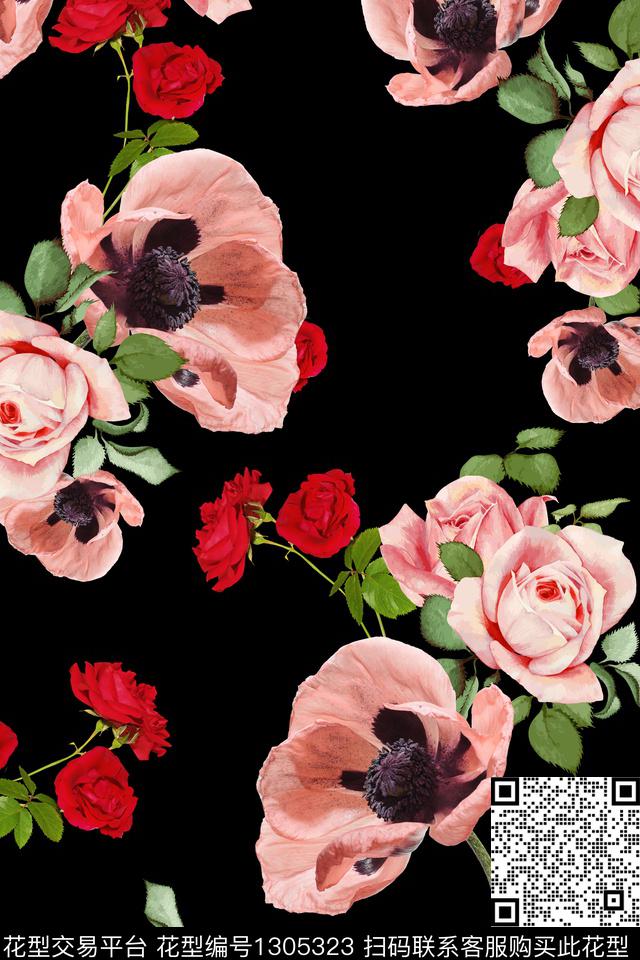 花卉大牌风水彩花卉数码印花华亿平台下载（图片编号: 1305323） - 瓦栏（Walan）