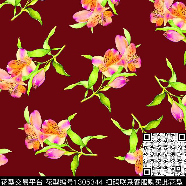 绿植树叶清爽底花卉花卉数码印花华亿平台下载（图片编号: 1305344） - 瓦栏（Walan）