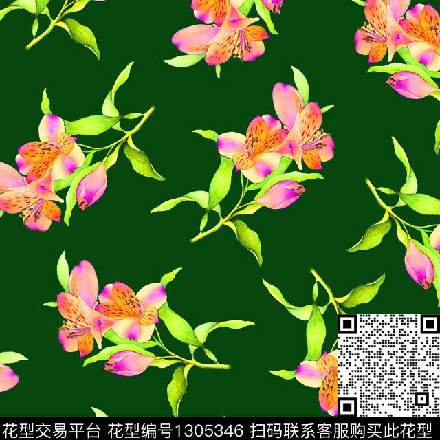 绿植树叶清爽底花卉花卉数码印花华亿平台下载（图片编号: 1305346） - 瓦栏（Walan）