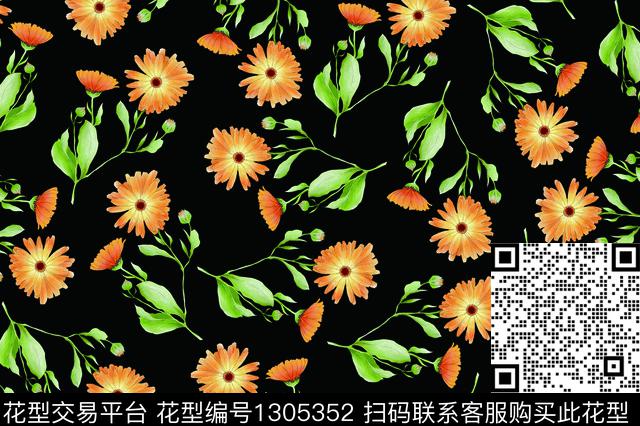 绿植树叶清爽底花卉小雏菊数码印花华亿平台下载（图片编号: 1305352） - 瓦栏（Walan）