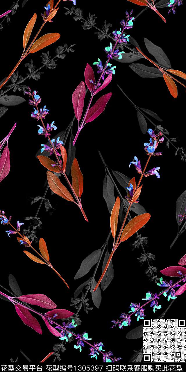 绿植树叶花卉大牌风数码印花华亿平台下载（图片编号: 1305397） - 瓦栏（Walan）