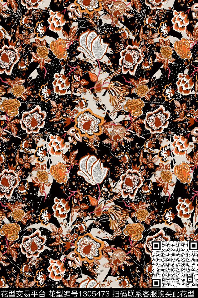 时尚花卉大牌风数码印花华亿平台下载（图片编号: 1305473） - 瓦栏（Walan）