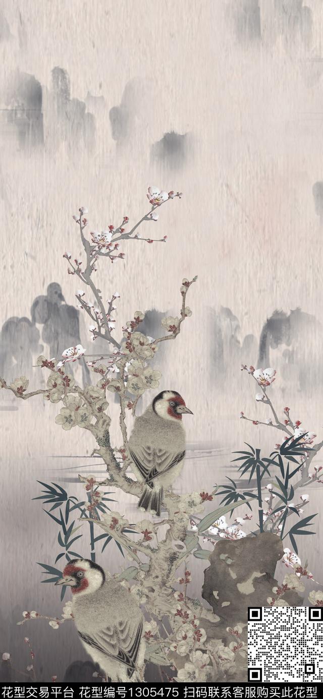 女装定位花鸟国画数码印花华亿平台下载（图片编号: 1305475） - 瓦栏（Walan）