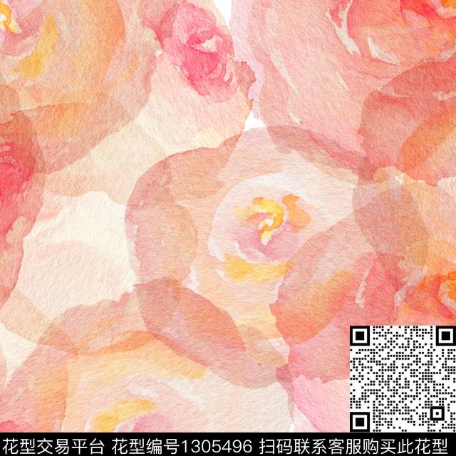 水彩女装花卉数码印花华亿平台下载（图片编号: 1305496） - 瓦栏（Walan）