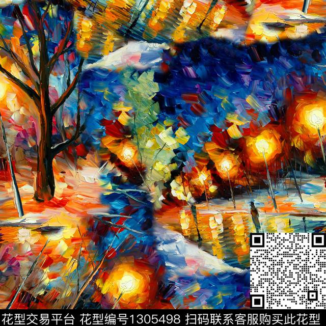 油画华亿平台女装风景景观数码印花华亿平台下载（图片编号: 1305498） - 瓦栏（Walan）