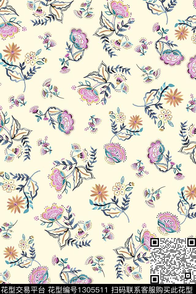 佩斯利满版散花民族风数码印花华亿平台下载（图片编号: 1305511） - 瓦栏（Walan）