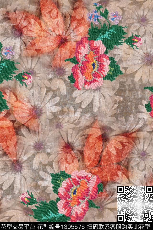 民族风花卉大牌风数码印花华亿平台下载（图片编号: 1305575） - 瓦栏（Walan）