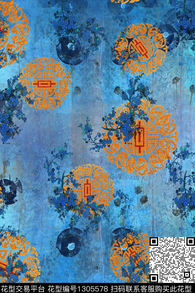 几何花卉大牌风数码印花华亿平台下载（图片编号: 1305578） - 瓦栏（Walan）