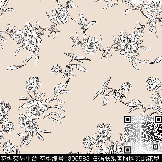 花卉满版散花大牌风传统印花华亿平台下载（图片编号: 1305583） - 瓦栏（Walan）