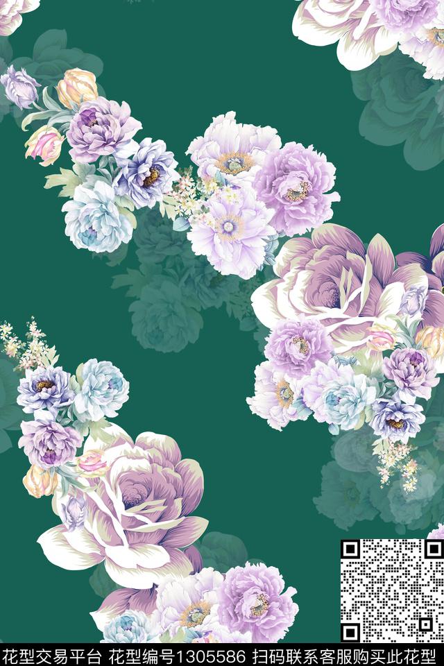 花卉大牌风数码印花华亿平台下载（图片编号: 1305586） - 瓦栏（Walan）