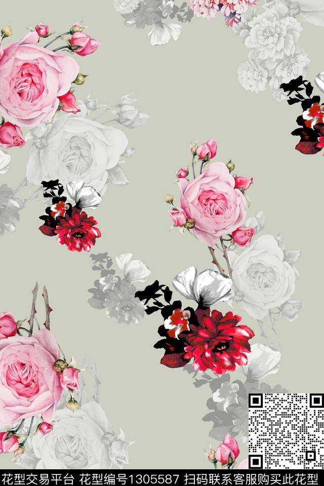 花卉大牌风数码印花华亿平台下载（图片编号: 1305587） - 瓦栏（Walan）