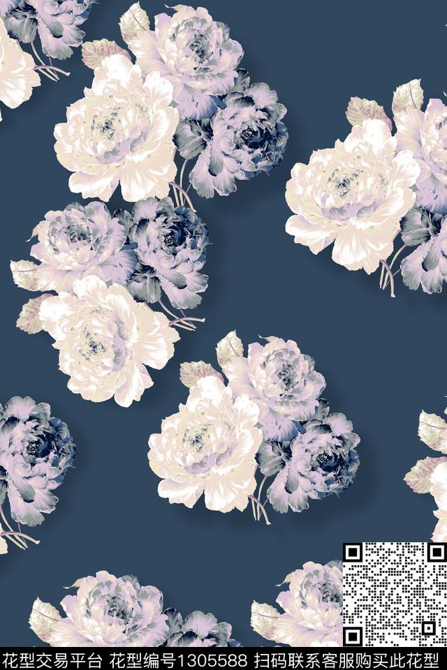 花卉大牌风数码印花华亿平台下载（图片编号: 1305588） - 瓦栏（Walan）