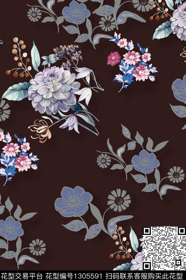 花卉大牌风数码印花华亿平台下载（图片编号: 1305591） - 瓦栏（Walan）