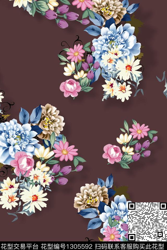 花卉大牌风数码印花华亿平台下载（图片编号: 1305592） - 瓦栏（Walan）