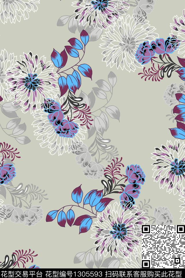 绿植树叶花卉大牌风数码印花华亿平台下载（图片编号: 1305593） - 瓦栏（Walan）