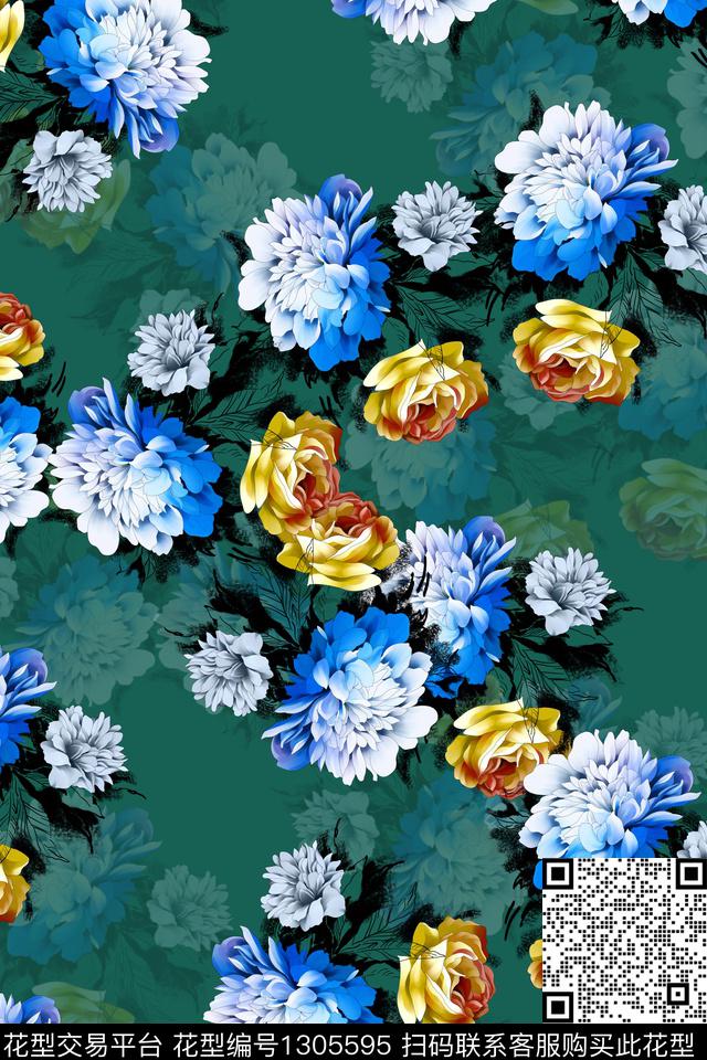 花卉大牌风数码印花华亿平台下载（图片编号: 1305595） - 瓦栏（Walan）