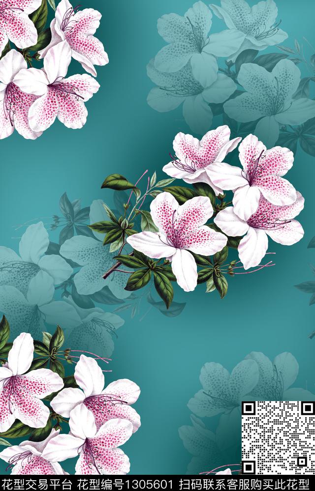 数码华亿平台清爽底花卉香云纱数码印花华亿平台下载（图片编号: 1305601） - 瓦栏（Walan）