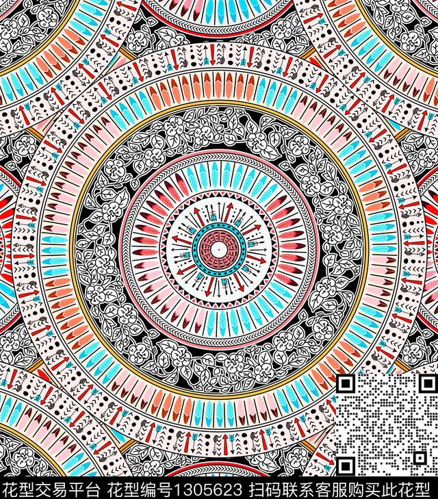 几何波西米亚圆形数码印花华亿平台下载（图片编号: 1305623） - 瓦栏（Walan）