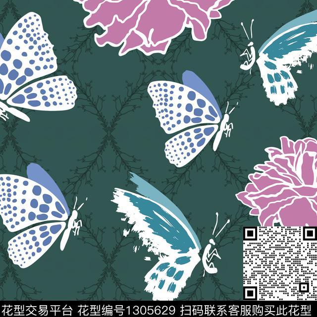 花卉抽象传统印花华亿平台下载（图片编号: 1305629） - 瓦栏（Walan）