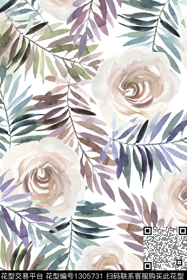 女装花卉大花数码印花华亿平台下载（图片编号: 1305731） - 瓦栏（Walan）