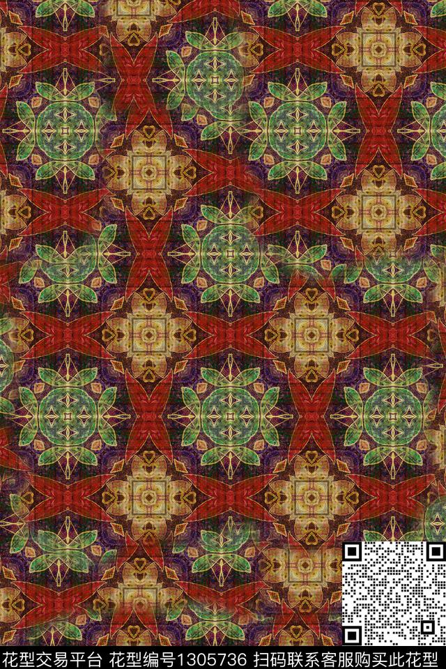 复古抽象中老年数码印花华亿平台下载（图片编号: 1305736） - 瓦栏（Walan）