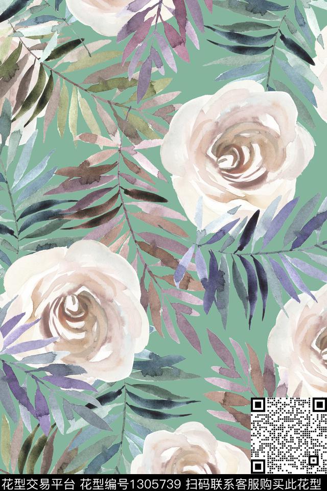 女装花卉大花数码印花华亿平台下载（图片编号: 1305739） - 瓦栏（Walan）
