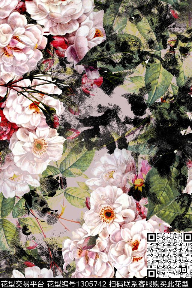 高档女装植物花草复古潮流数码印花华亿平台下载（图片编号: 1305742） - 瓦栏（Walan）