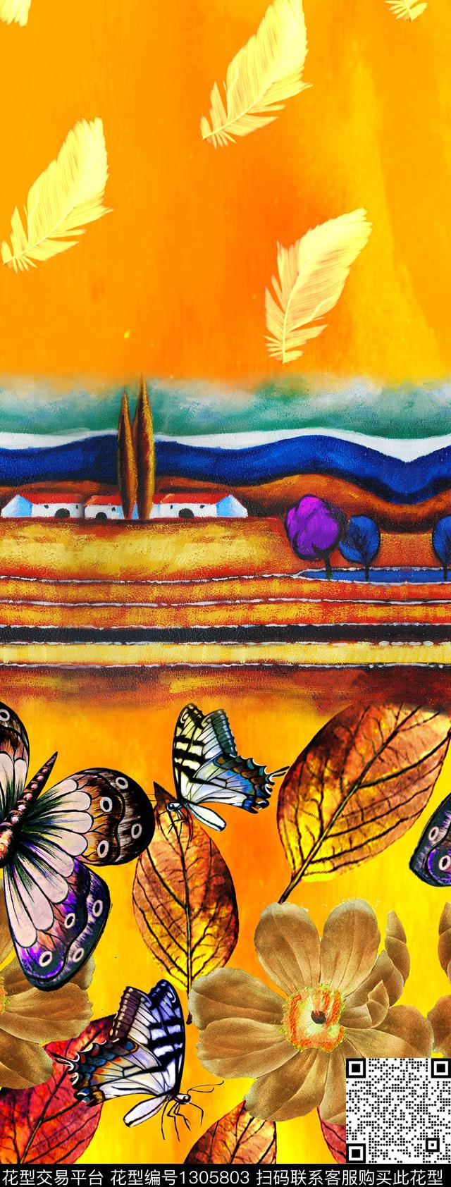 时尚花卉混合拼接数码印花华亿平台下载（图片编号: 1305803） - 瓦栏（Walan）