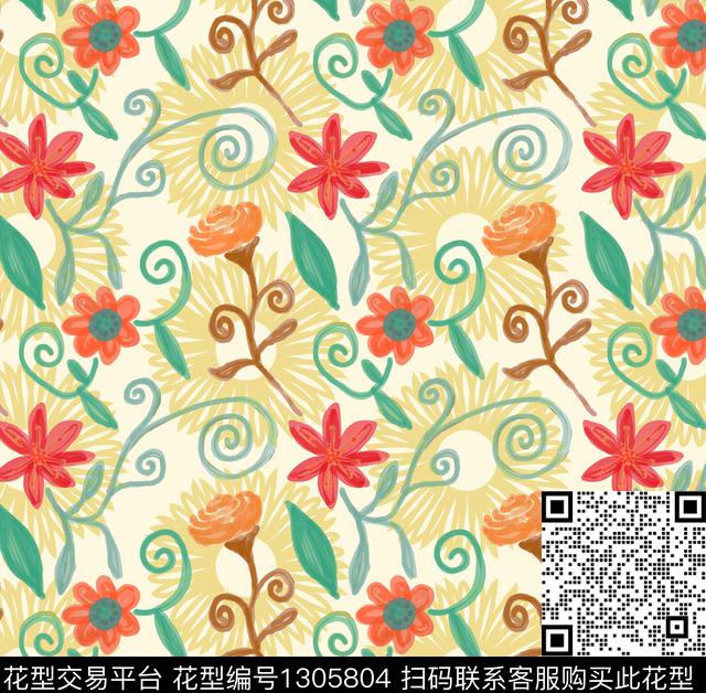 数码华亿平台花卉大牌风数码印花华亿平台下载（图片编号: 1305804） - 瓦栏（Walan）