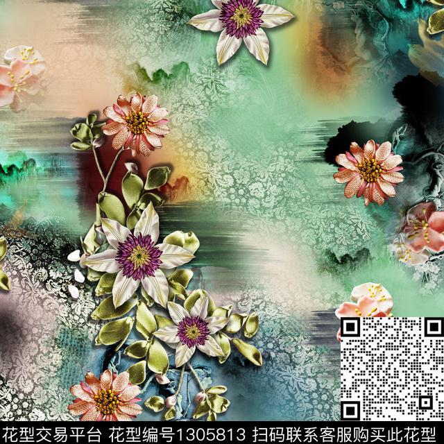 时尚花卉大牌风数码印花华亿平台下载（图片编号: 1305813） - 瓦栏（Walan）