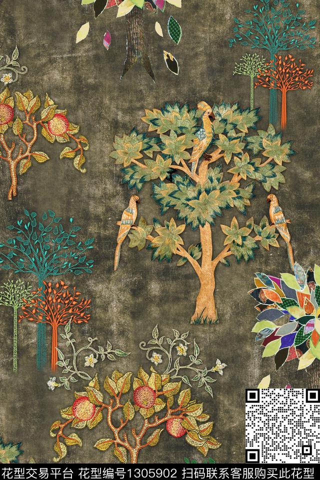 时尚纹理花卉数码印花华亿平台下载（图片编号: 1305902） - 瓦栏（Walan）