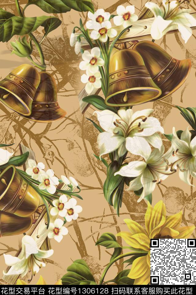 高档女装植物花草复古潮流数码印花华亿平台下载（图片编号: 1306128） - 瓦栏（Walan）